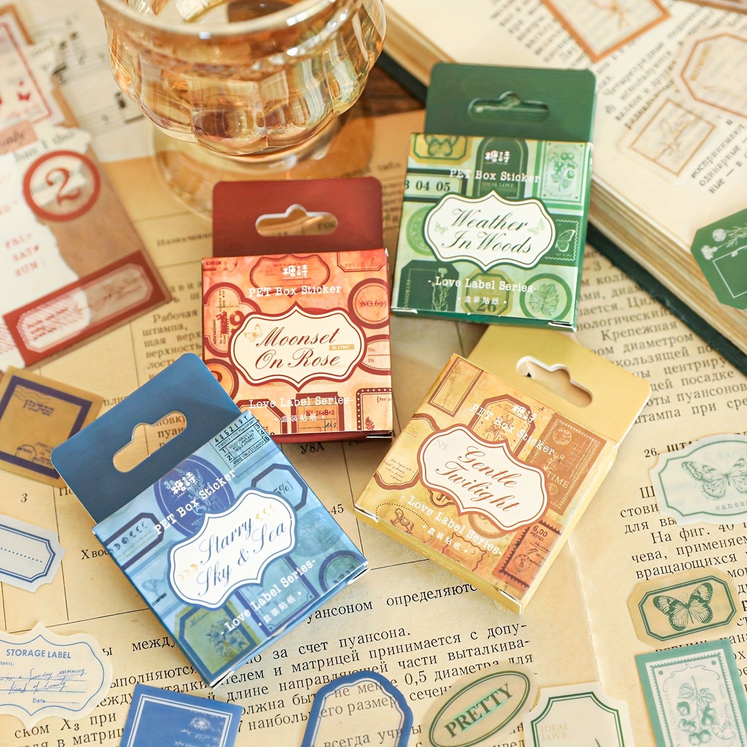 45pcs/pack Box Sticker Love Label Series Vintage PET Waterproof Mark Message Journal Diary DIY Materials