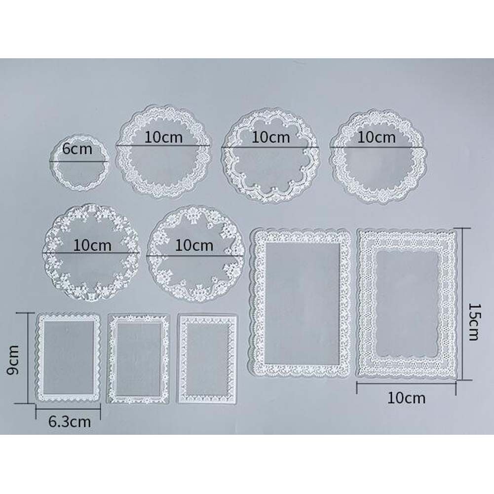 10 Pcs White Lace PET Transparent Paper Picture Frame Scrapbooking Supplies for Journal Diary Planner