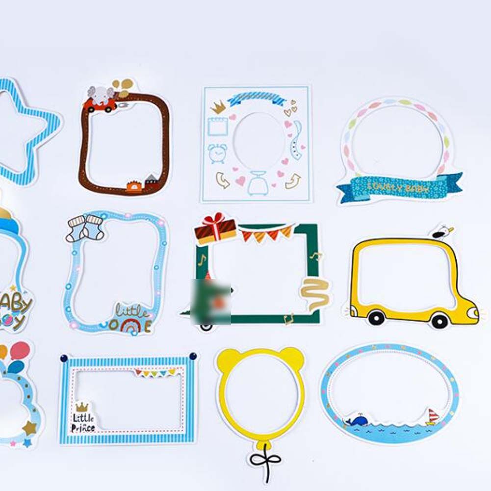 12 Pcs Paper Picture Frame Stickers Baby Boy Growth Record Booklet Decor DIY Journal Album Sticker Scrapbooking Supplies
