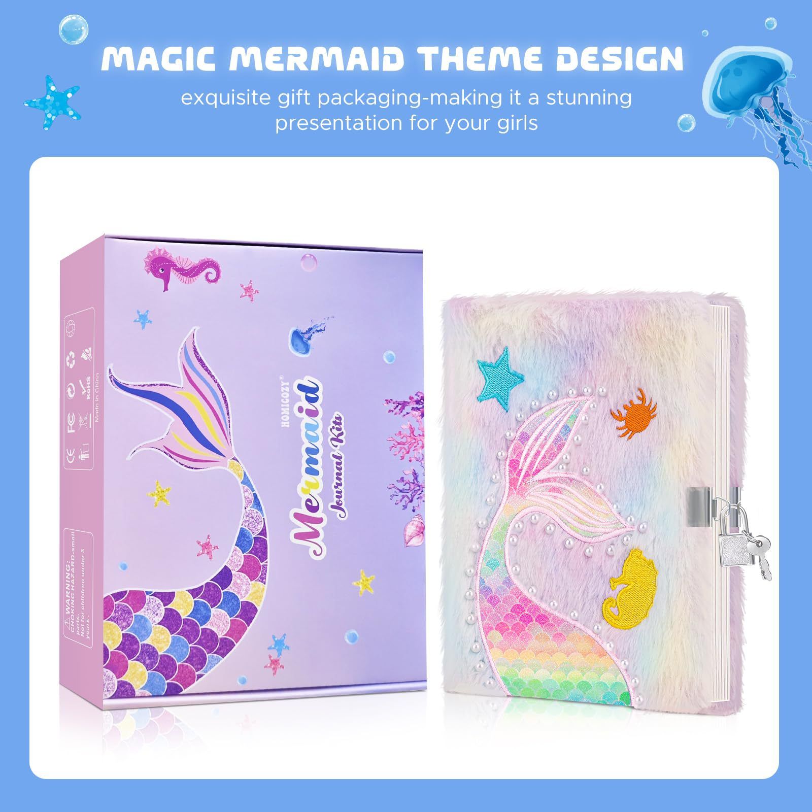 Diary Girl with Lock,Mermaid Notebook with Plush