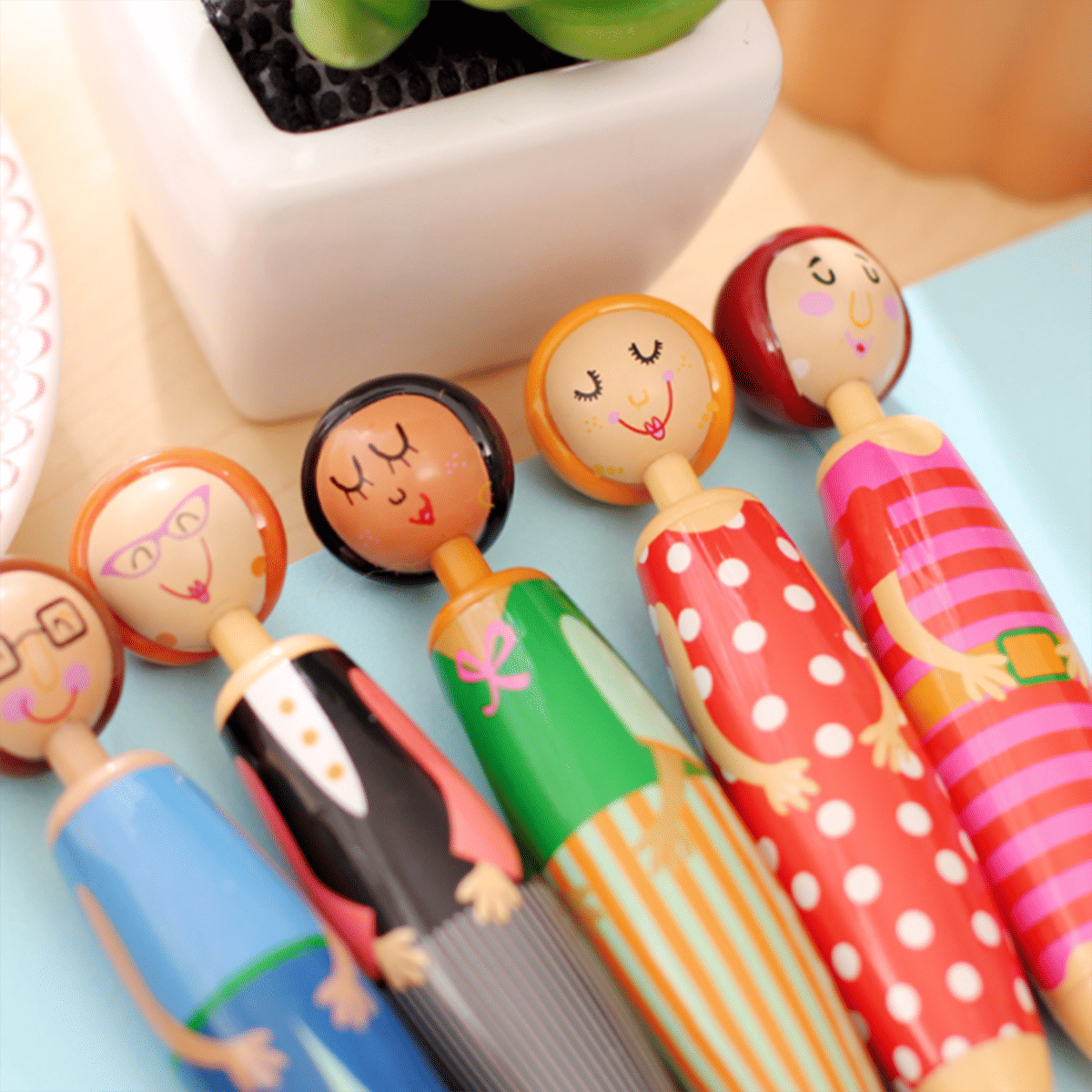 Pottery Doll Pens Set Ballpoint Gel Pen Office School Gift Decoration 5PCS