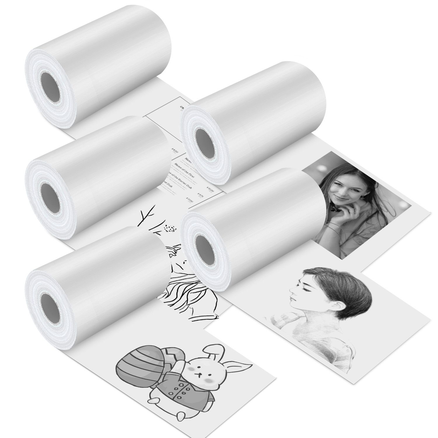 5 Rolls Regular Printer Paper Plate Mini Thermal Printing Paper White Mini Printer Photo Paper Fit for Wireless Thermal Mini Printer 57x25mm
